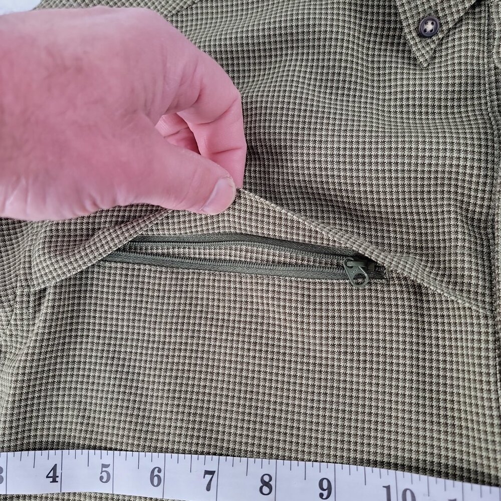 ExOfficio XL Travel Shirt Olive Check Hidden Zip Pockets Button Down - Picture 8 of 8